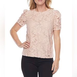 Liz Claiborne Womens Crew Neck
Short Sleeve Lace Lined Blouse